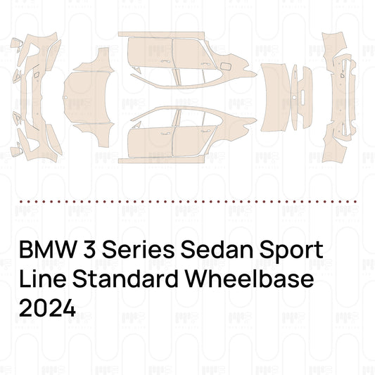 Pre-cut PPF pattern set for the BMW 3 Series Sedan Sport Line Standard Wheelbase 2024.