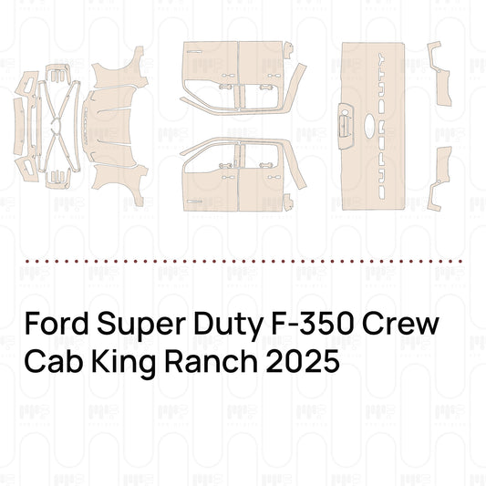 Pre-cut PPF pattern set for the Ford Super Duty F-350 Crew Cab King Ranch 2025: outlines of every film piece in the kit.