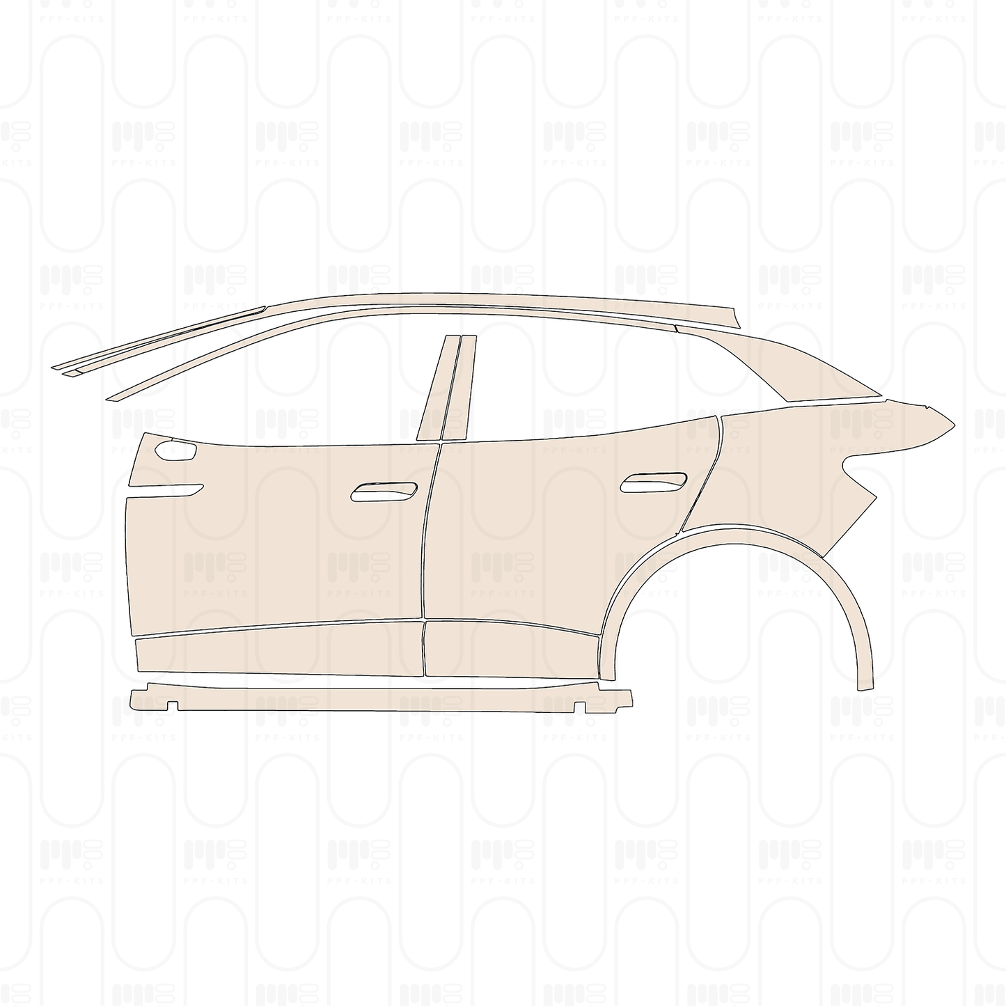 (left) Door+Side Skirt+Rear Fender with chrome trim on front door