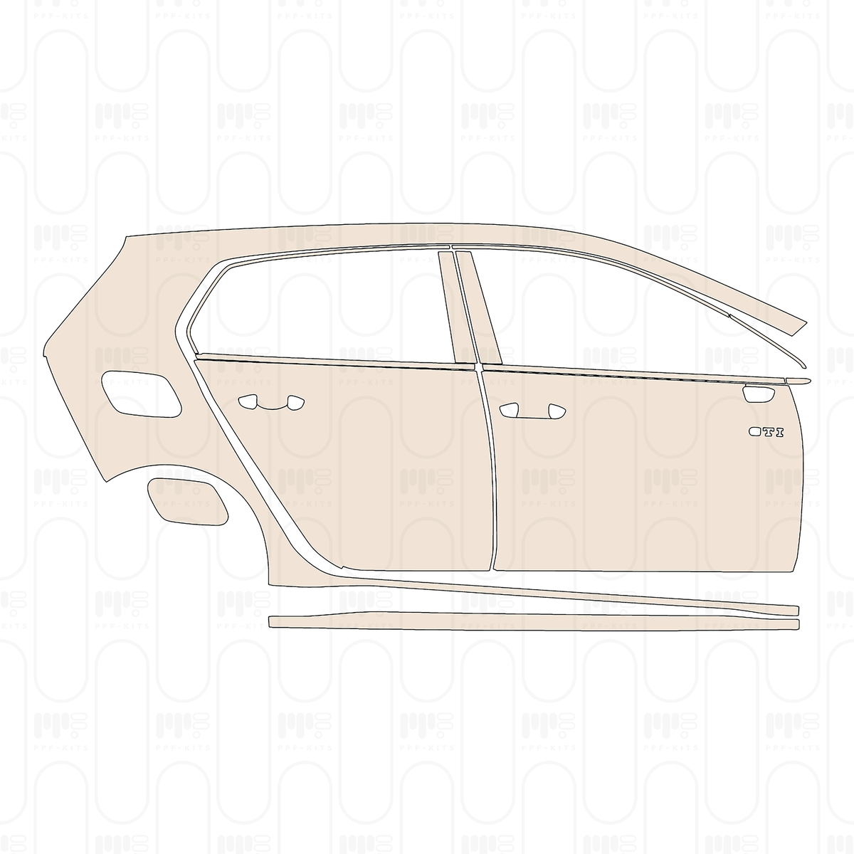 (right) Door+Side Skirt+Rear Fender with "GTI" Emblem on front door