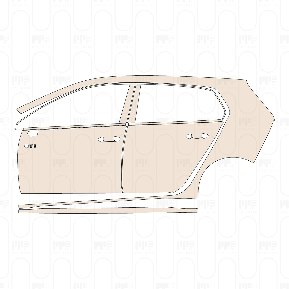 (left) Door+Side Skirt+Rear Fender without GTI Performance Package, with "GTI" Emblem on front door