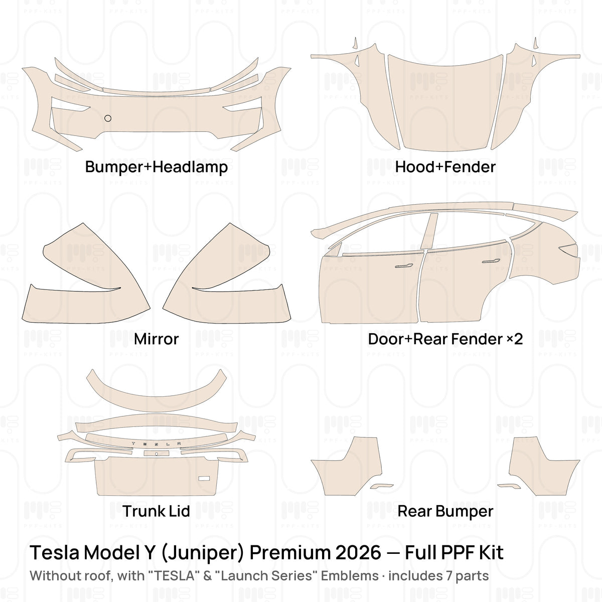 Without roof / With "TESLA" & "Launch Series" Emblems / PPF-Kits PK-G2