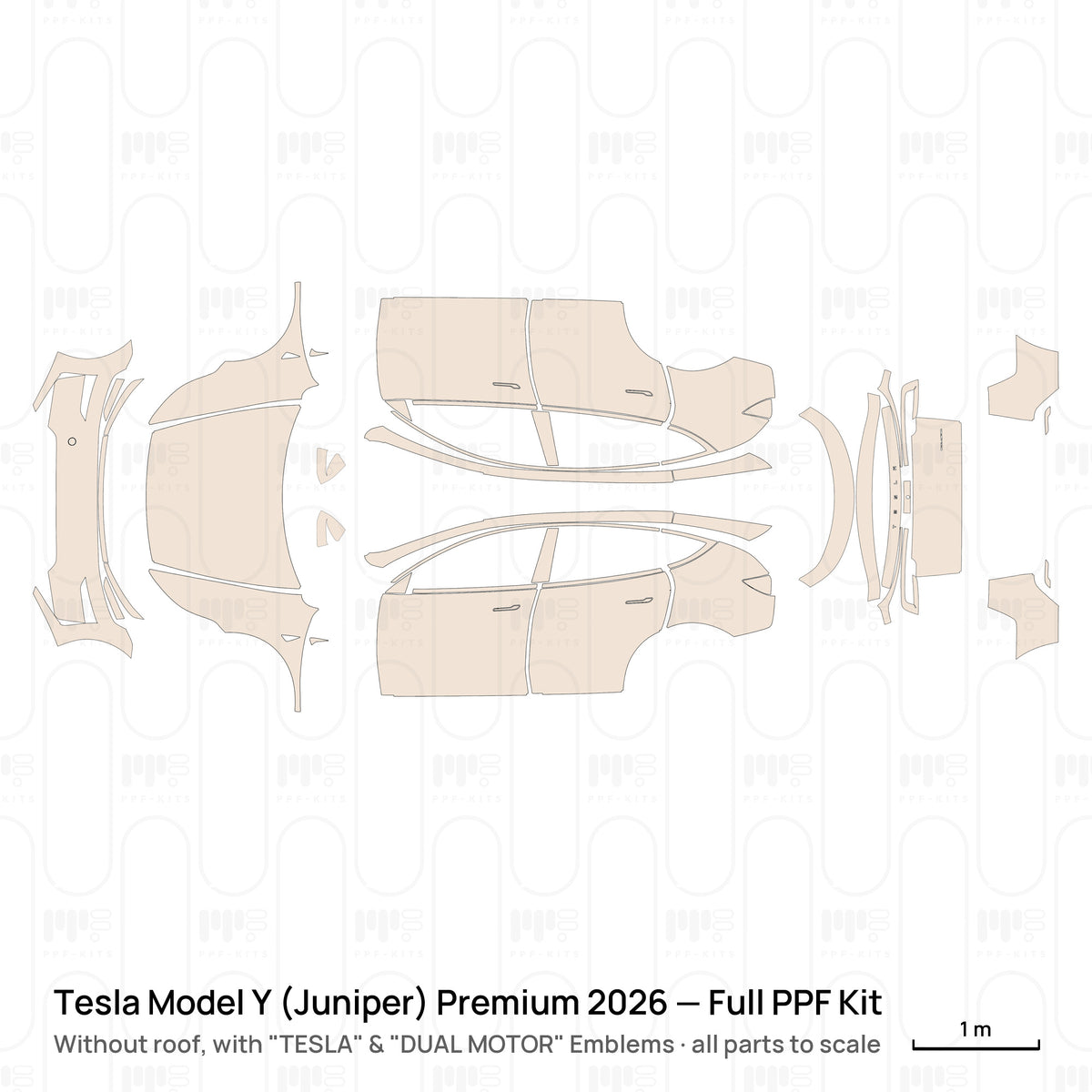 Without roof / With "TESLA" & "DUAL MOTOR" Emblems / PPF-Kits PK-G2